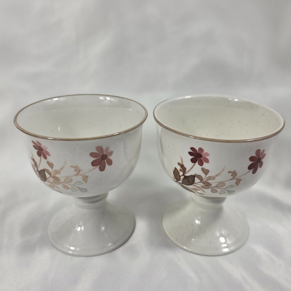 TWO Noritake Versatone Outlook Wine Goblets Pink Flowers Brown Leaves